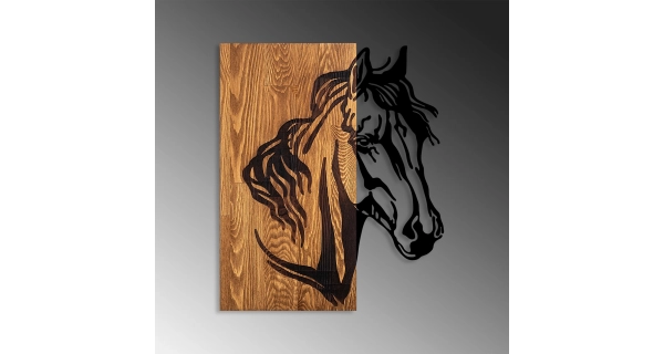 Dekorativní dřevěný doplněk na zeď - KŮŇ, 48 x 57 cm 